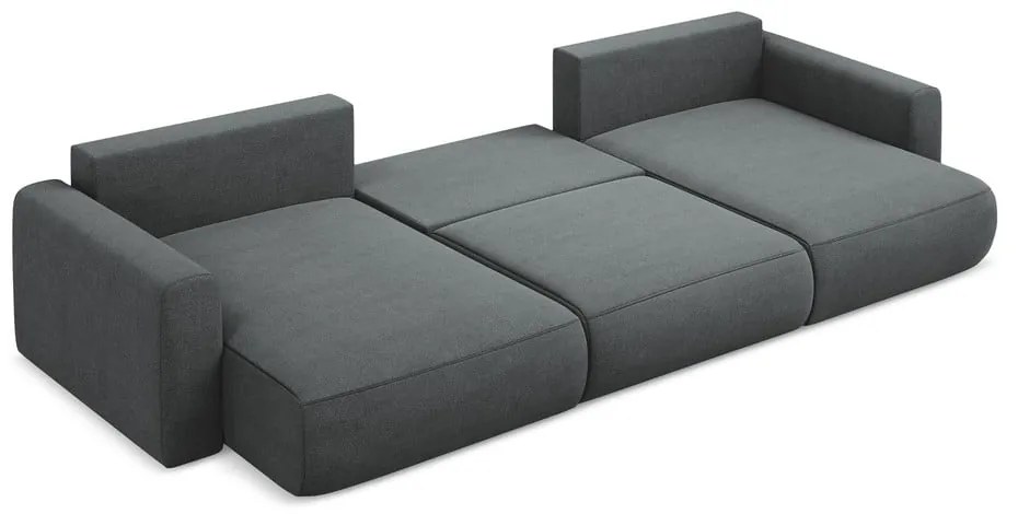Sötétszürke kinyitható-tárolóhelyes (U alakú) sarokkanapé Kapua – Makamii
