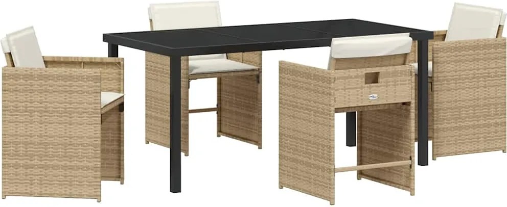 vidaXL Kert étkező szett párnával 5 pcs Bézs polirattan