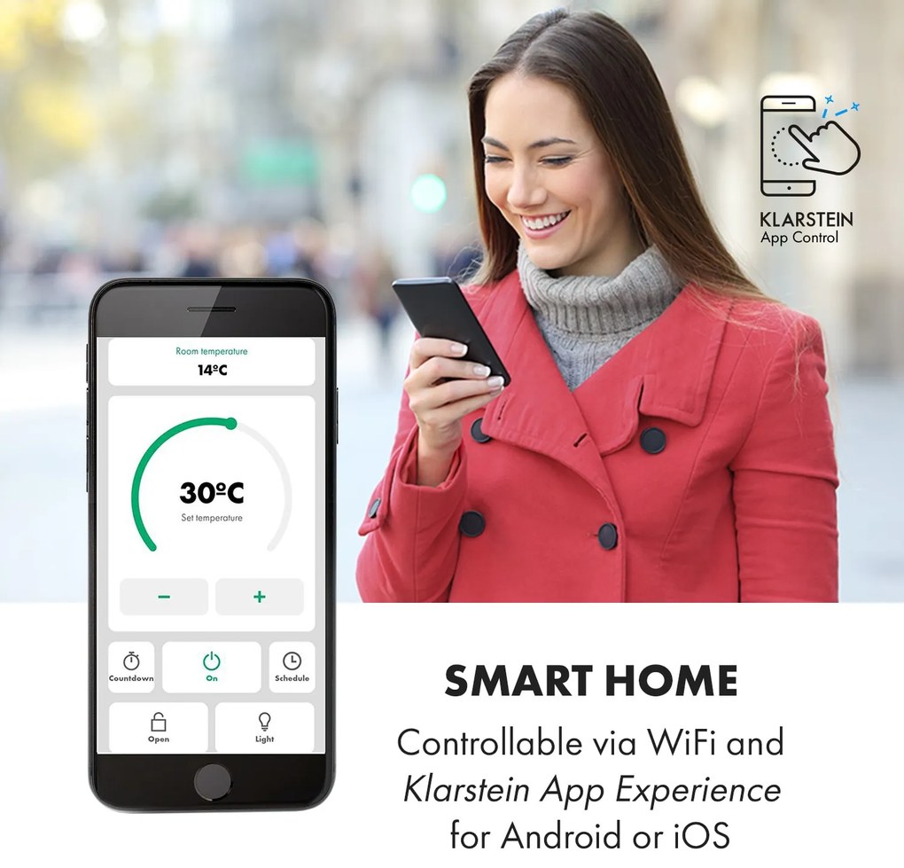 Klarstein Bansin Smart 1500, konvektor, 1500 W, vezérlés applikáción keresztül
