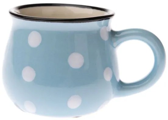 Pöttyös kerámia eszpresszó kávés bögre kék alapon fehér