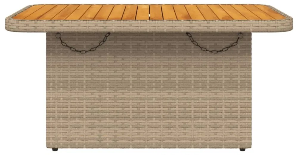 bézs polyrattan és akácfa kerti asztal 90 x 55 x 71 cm