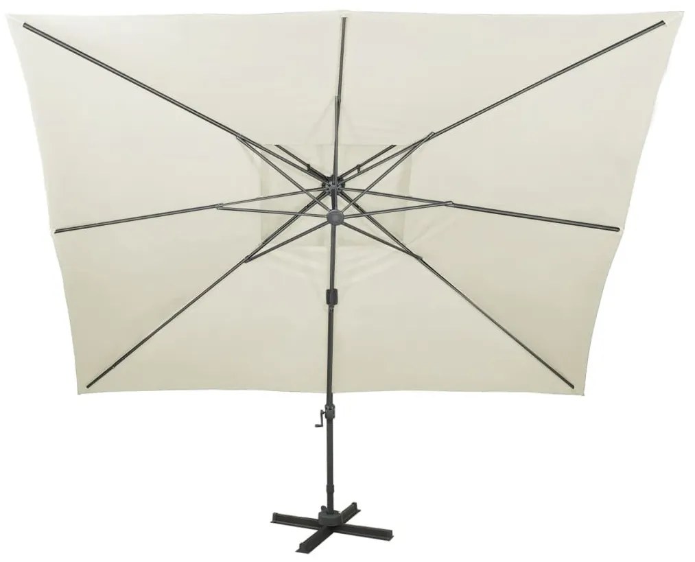 homokszínű dupla tetejű konzolos napernyő 400 x 300 cm