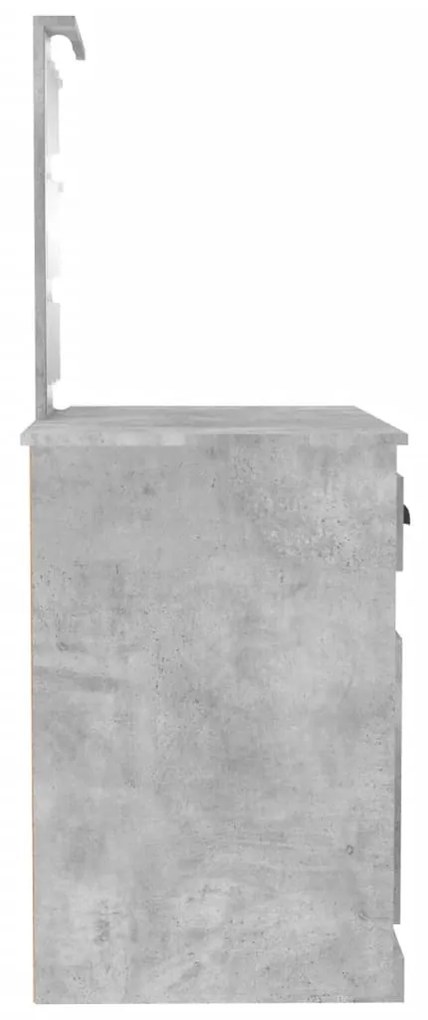betonszürke szerelt fa pipereasztal LED-del 90 x 50 x 132,5 cm