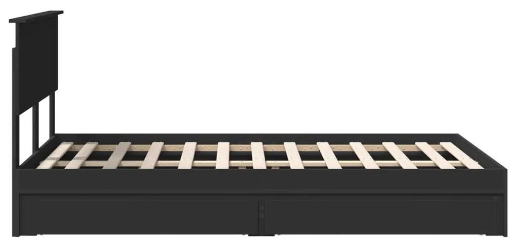 vidaXL Tárolós Ágy fejtámlával fiókkal Fekete 135 x 190 cm Faanyag