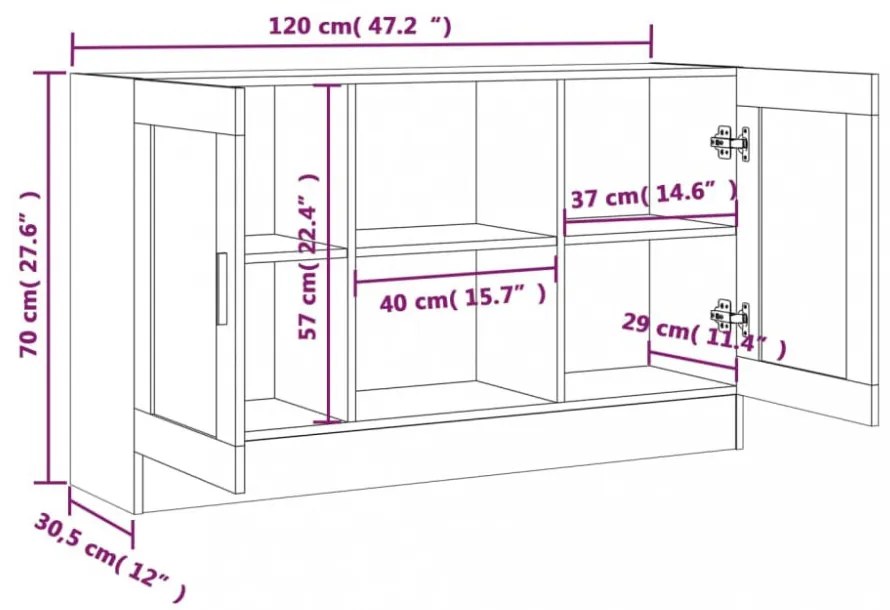 vidaXL szürke sonoma színű szerelt fa tálalószekrény 120x30,5x70 cm