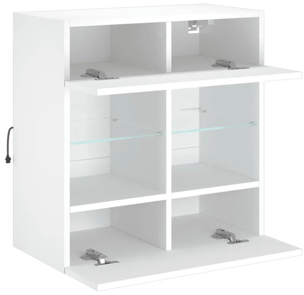 fehér falra szerelhető TV-szekrény LED-lámpákkal 58,5x30x60,5cm