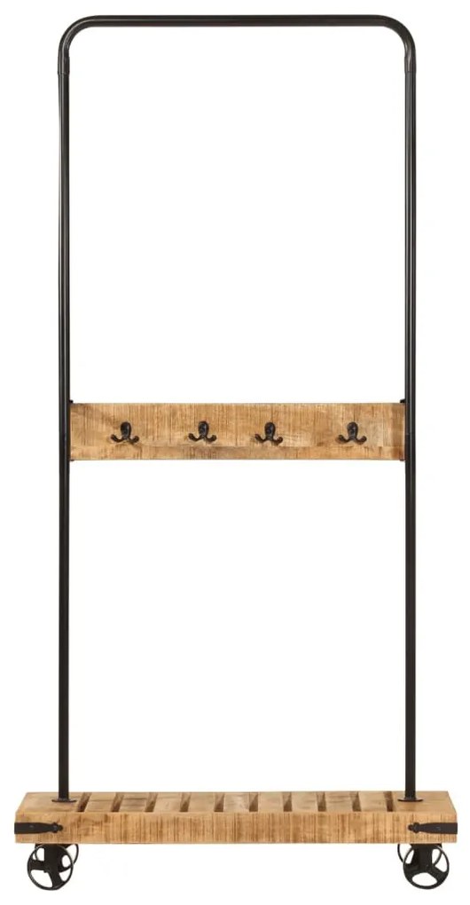 tömör mangófa és vas ruhaállvány kerekekkel 90 x 35 x 190 cm