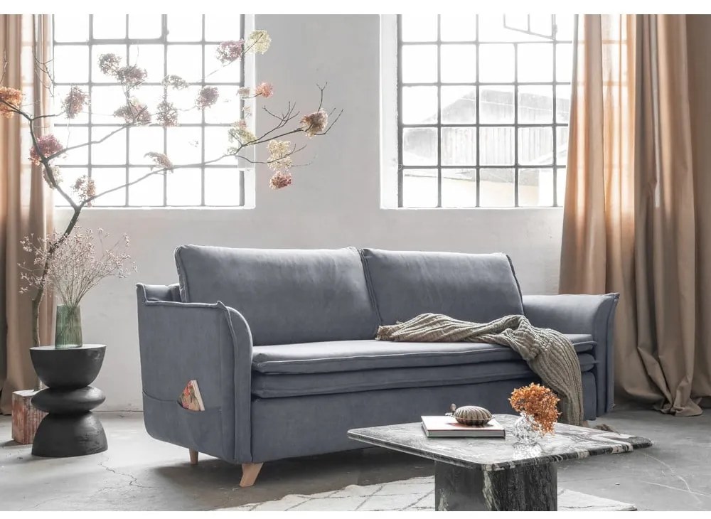 Szürke bársony kinyitható kanapé 225 cm Charming Charlie – Miuform