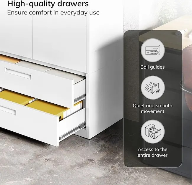 Moduláris többfunkciós fém szekrény fiókkal fehér MEGAN 1850 x 900 x 400 mm