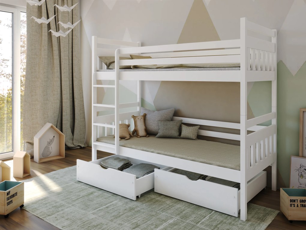 Emeletes gyerekágy 90 cm Aras (fehér) (ágyrácsokkal). 615001
