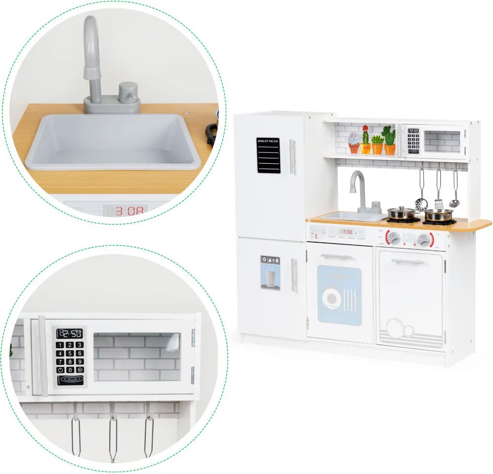 Fa gyerekkonyha fényekkel edényekkel