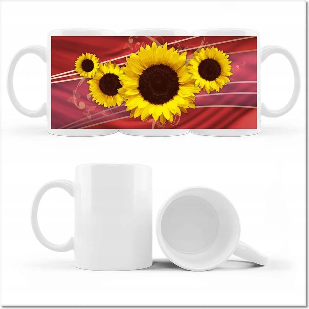 Fényképes bögre Sárga napsugarak piros alapon absztrakt