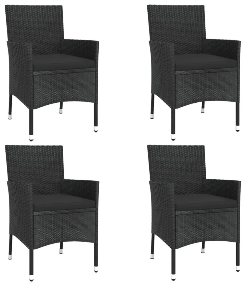 vidaXL 5 részes fekete polyrattan kerti bisztrógarnitúra párnákkal