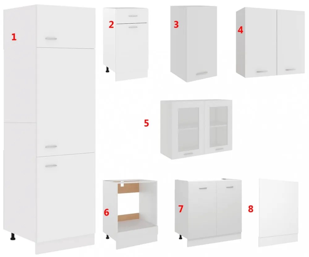Lyon 8 részes fehér forgácslap konyhai szekrénygarnitúra