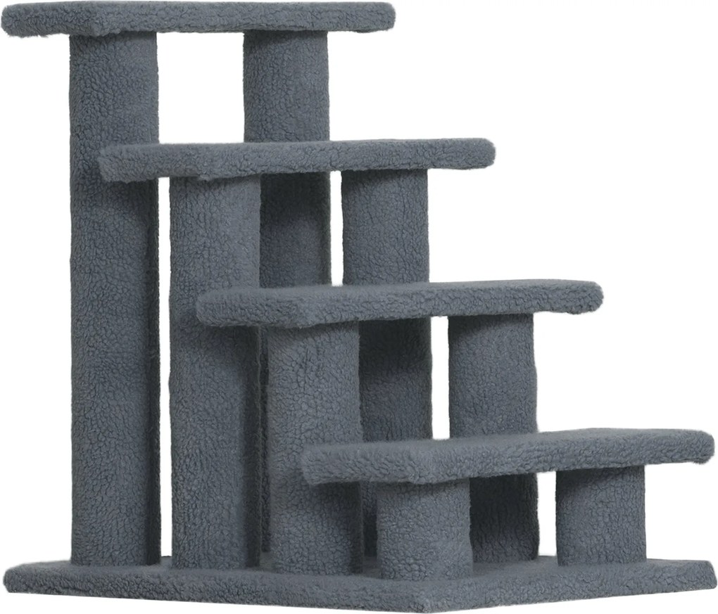 PawHut Pet Stairs - 4 lépcsős szürke macska- és kutyalépcső 63.5x43x60 cm | Aosom