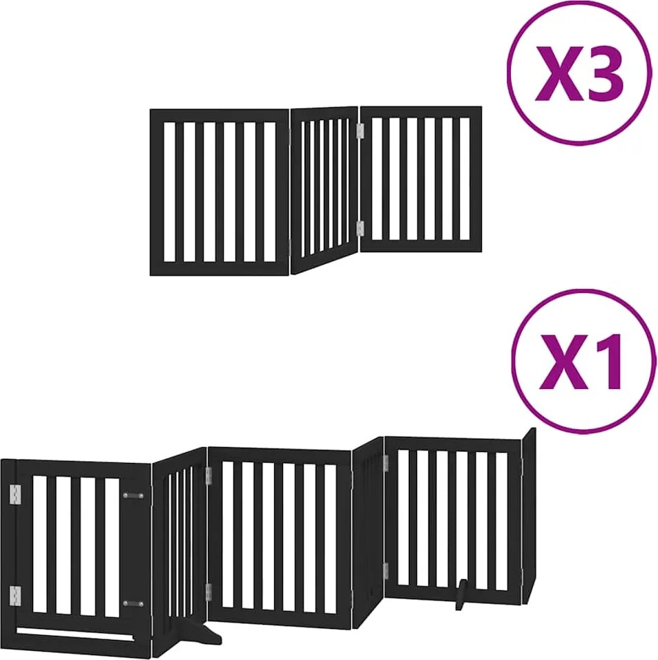 vidaXL fekete nyárfa 15 paneles összecsukható kutyakapu ajtóval 750 cm