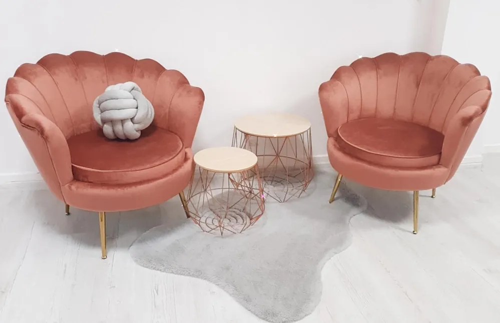 Fotel Art-deco stílusban, rózsaszín Velvet anyag/gold króm-arany, NOBLIN