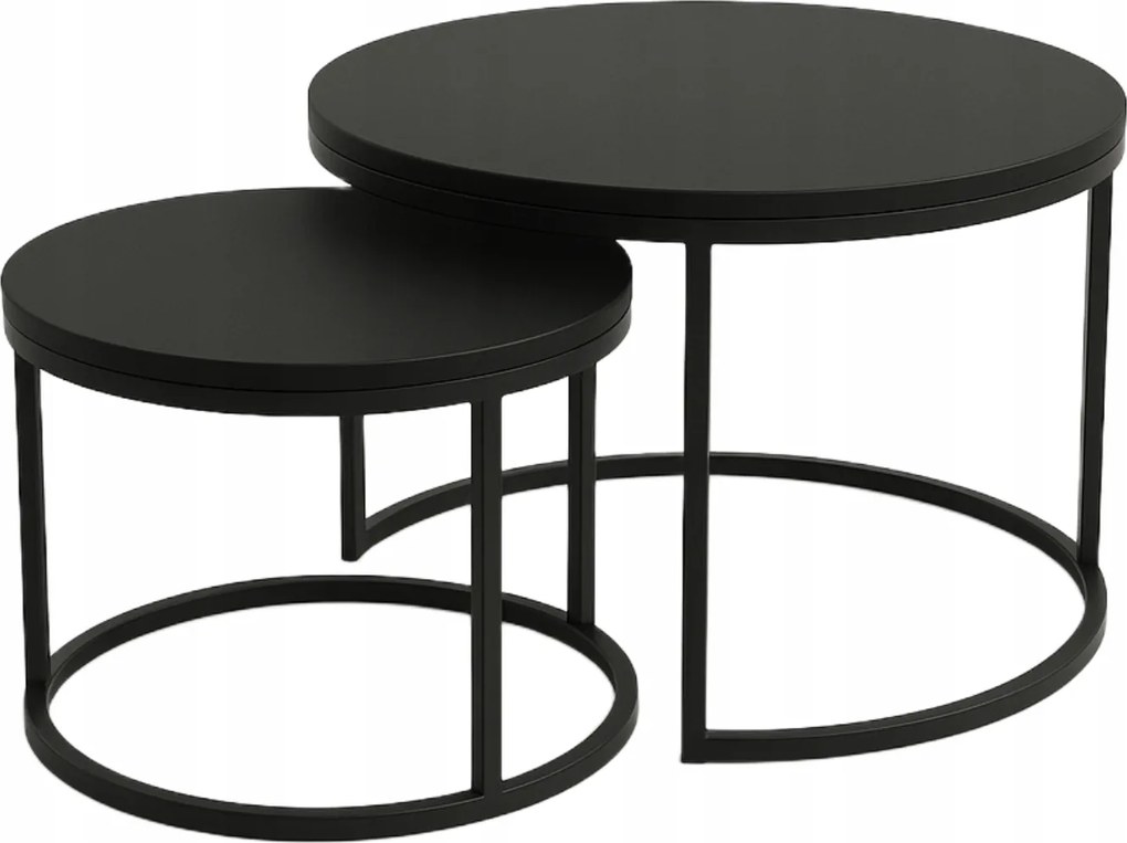 2 db-os Dohányzóasztal szett Kerek Loft Industrial Fekete Soft Loft Duo