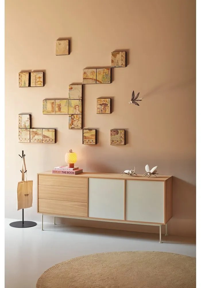 Yoko krémfehér komód tölgyfa dekorral, szélesség 180 cm - Teulat