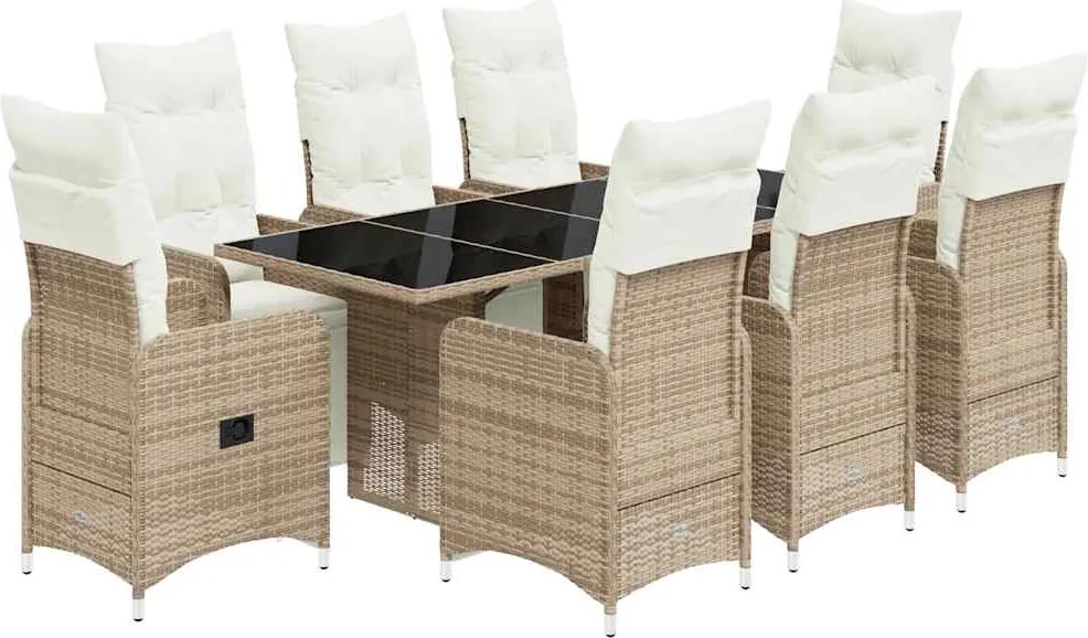 vidaXL 9 részes barna polyrattan kerti bisztrógarnitúra párnákkal