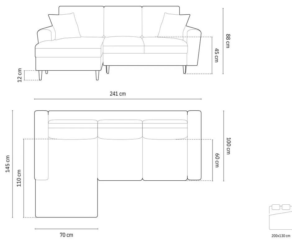Petróleum színű bársony kinyitható tárolóhelyes sarokkanapé (bal oldali-heverő résszel) Kyoto – Cosmopolitan Design