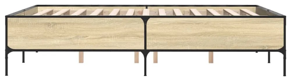 sonoma tölgyszínű szerelt fa és fém ágykeret 120 x 200 cm