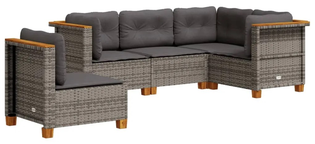 5 részes szürke polyrattan kerti ülőgarnitúra párnákkal
