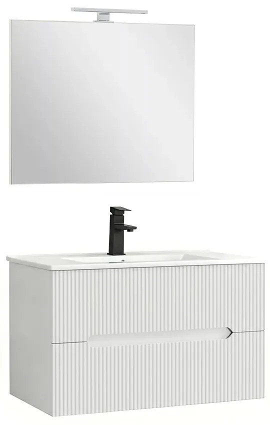 Trent Fürdőszobabútor 80 cm kerámia mosdóval (2 fiókos) tükörrel 60x80 cm fehér