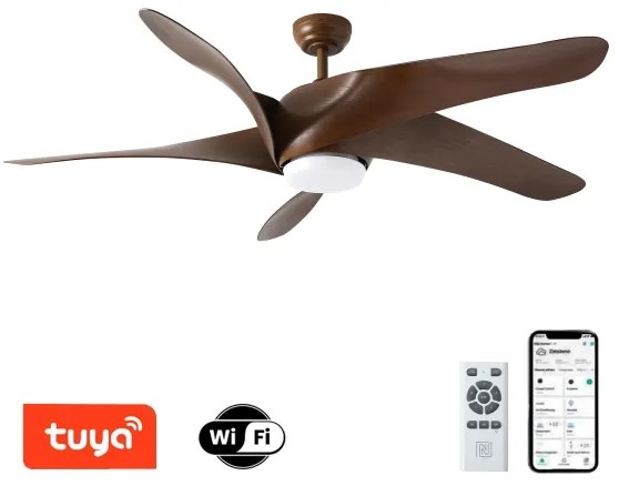 ZEVENTI - LED mennyezeti ventilátor LUCCA LED/18W/230V Tuya Wi-Fi barna + távirányító