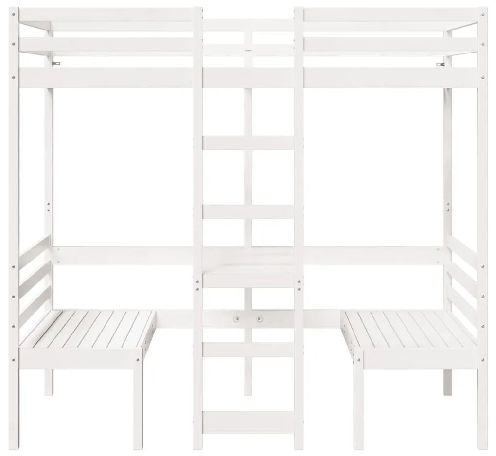 fehér fenyő galériaágy-keret asztallal és székekkel 90 x 190 cm