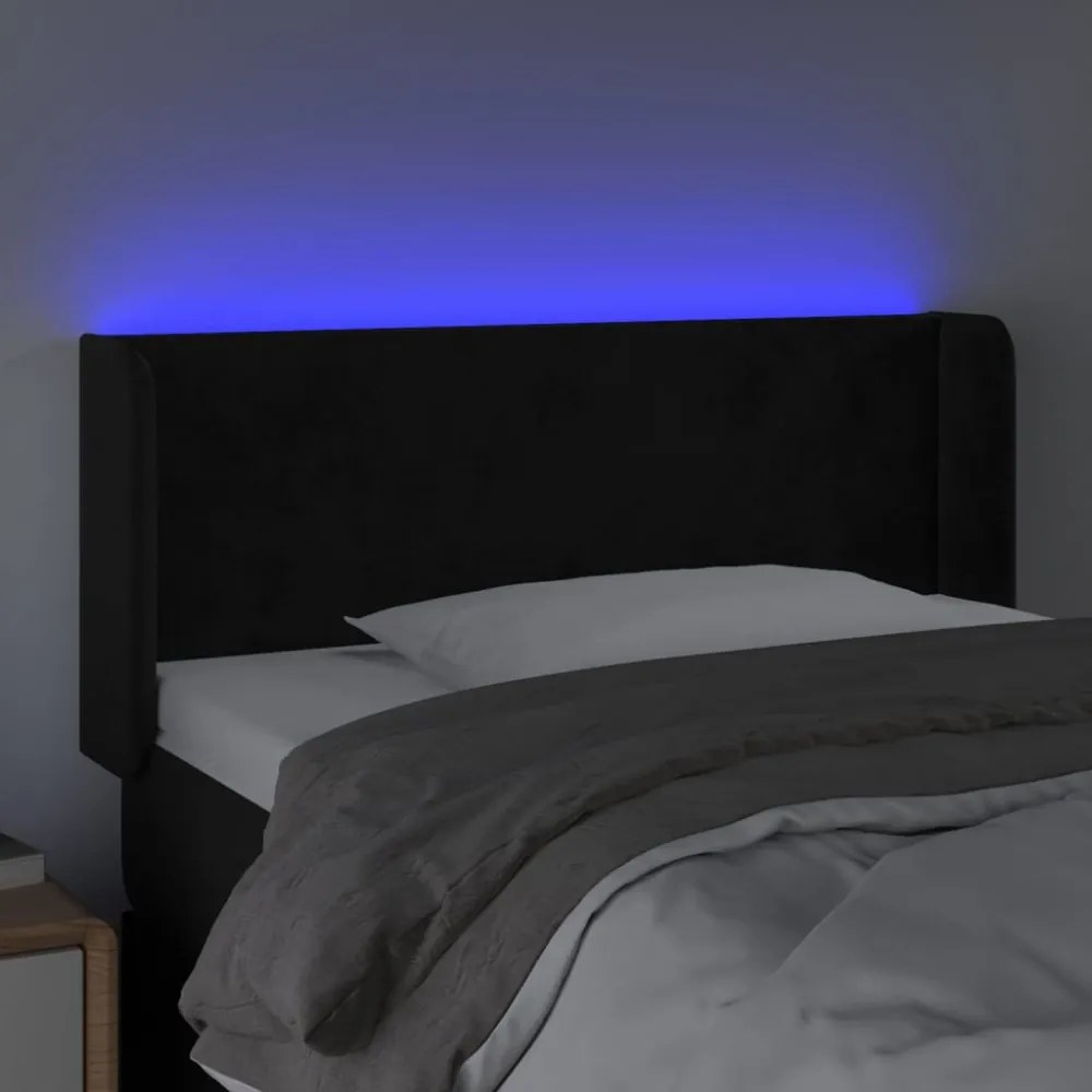 fekete bársony LED-es fejtámla 93 x 16 x 78/88 cm