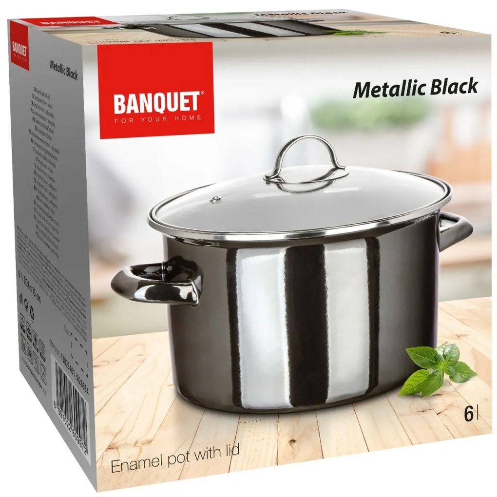 Banquet METALLIC Black 26 cm-es zománcozott fazék,6 l, fedővel, 26 cm