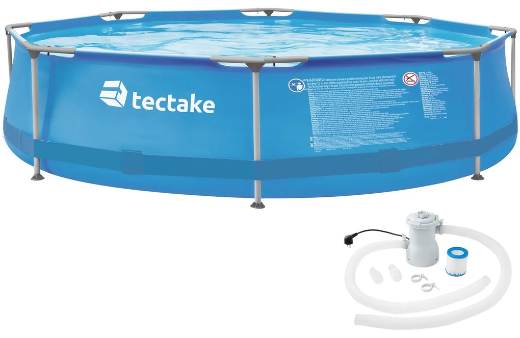 TecTake GmbH 402895 kör alakú medence acél vázzal és szűrő szivattyúval ø 300 x 76 cm - kék