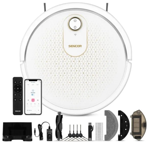 Sencor - Intelligens robotporszívó felmosóval 2in1 28W/2600 mAh Wi-Fi fehér + távirányító