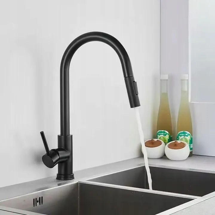 Rea Fresh, mosogató csaptelep kihúzható kifolyóval, fekete matt, REA-B9147