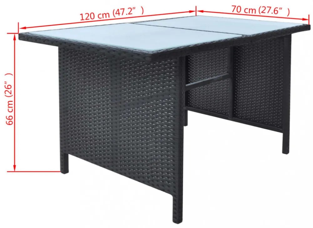 6-részes fekete polyrattan kültéri étkezőszett párnákkal