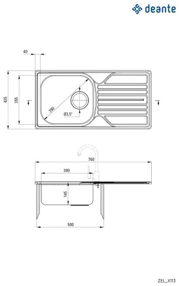 Deante ZEL_0113 - Mosogató LEGATO 43,5x76 cm szatén