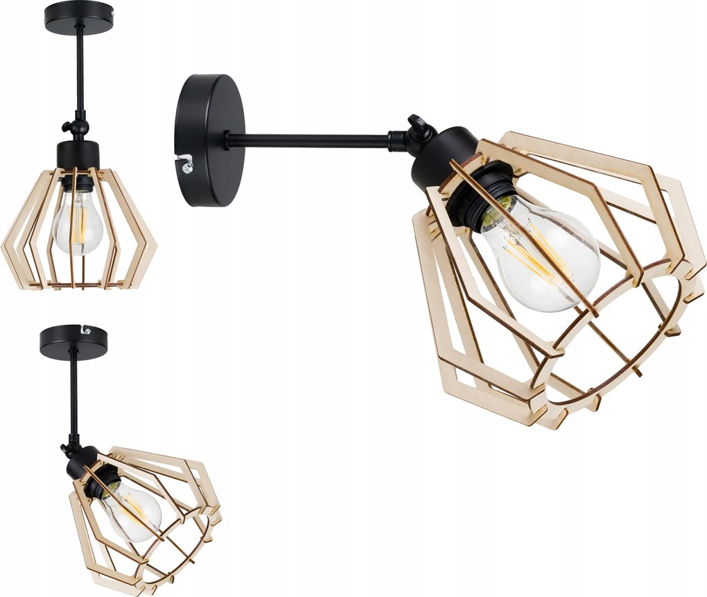 Fali Lámpa Mozgatható loft Gyémánt Fa