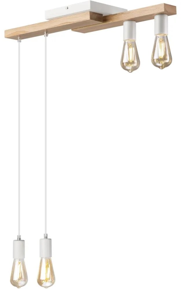Csillár zsinóron CORTINA 4xE27/15W/230V fehér/tölgy