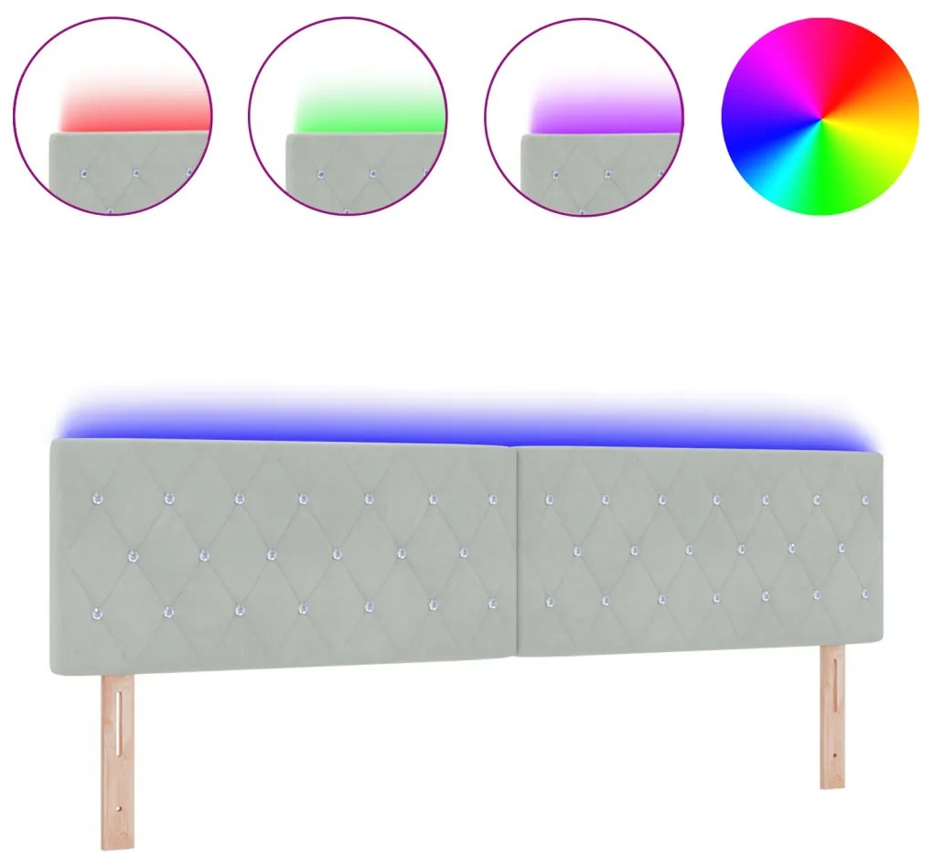 LED fejtámla kristálygombos kárpitozással világosszürke 90 cm bársonyos