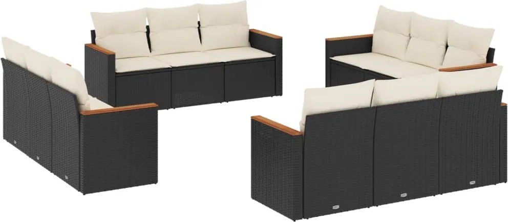 vidaXL 12 részes fekete polyrattan kerti ülőgarnitúra párnákkal