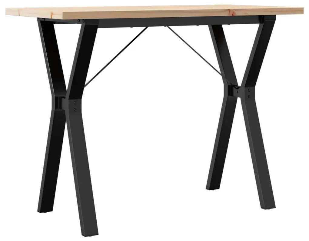 tömör fenyőfa és acél étkezőasztal Y-vázzal 100x50x75,5 cm
