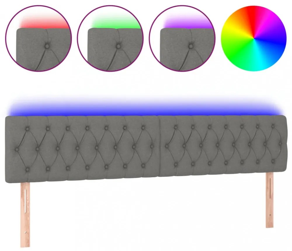 sötétszürke szövet LED-es fejtámla 200x7x78/88 cm