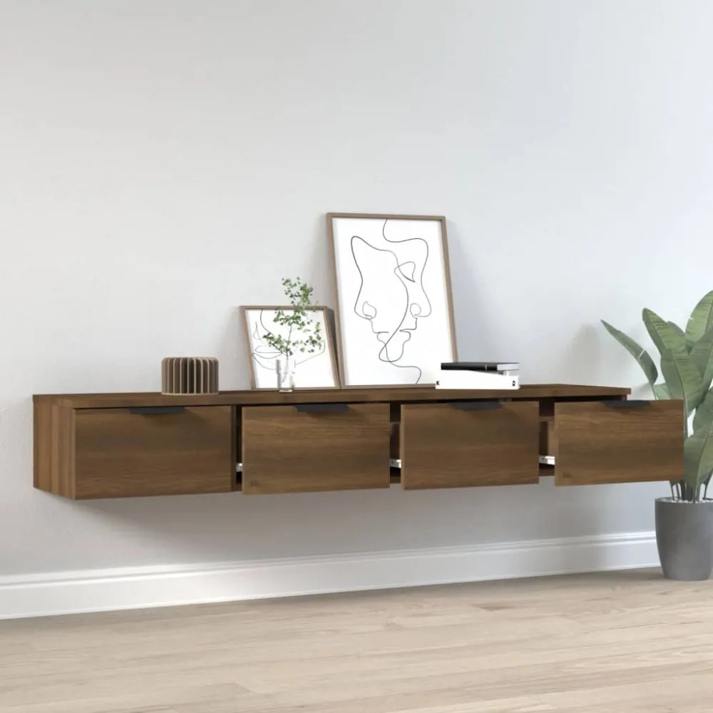 2 db barna tölgyszínű szerelt fa fali szekrény 68x30x20 cm