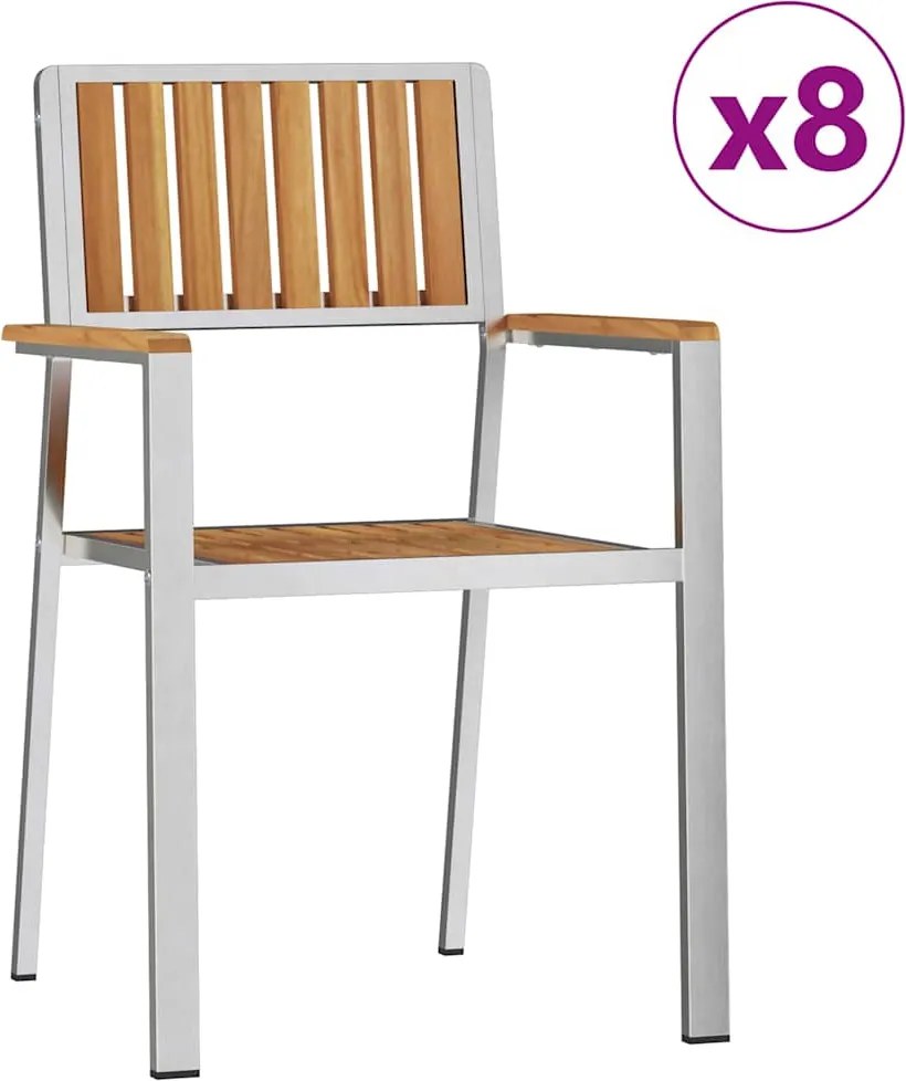 vidaXL Kerti Szék 8 pcs Barna 56 x 54,5 x 87 cm Tömör Teakfa