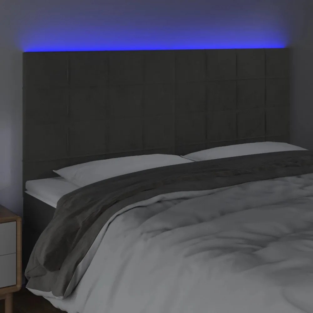 sötétszürke bársony LED-es fejtámla 200x5x118/128 cm