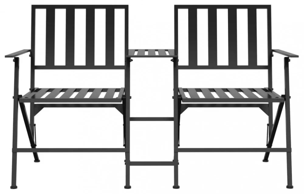 kétszemélyes fekete acél összecsukható kerti pad 137 cm