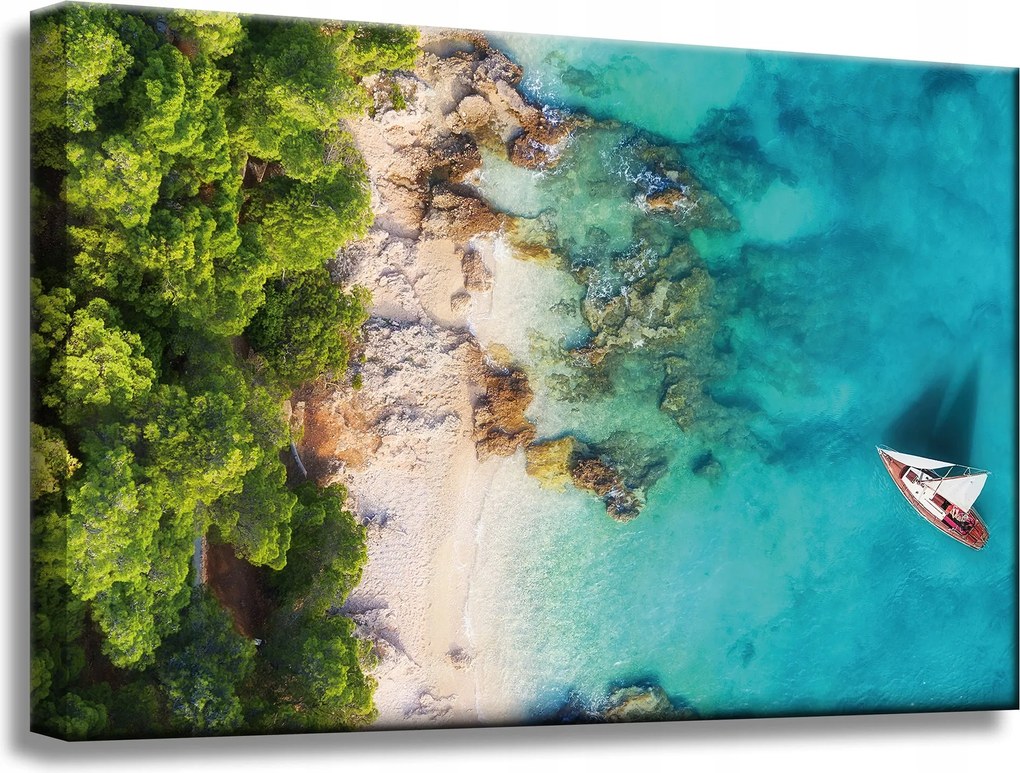 Vászonkép Tengerpart Erdők Víz Sziklák Tengerpart 60x40 cm Ideális ajándék