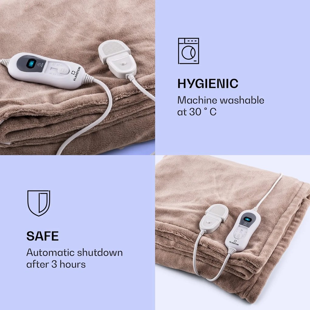 Klarstein Dr. Watson XXL, melegítő takaró, 3 fűtési fokozat, mosható, 200 x 180 cm, mikroplüss