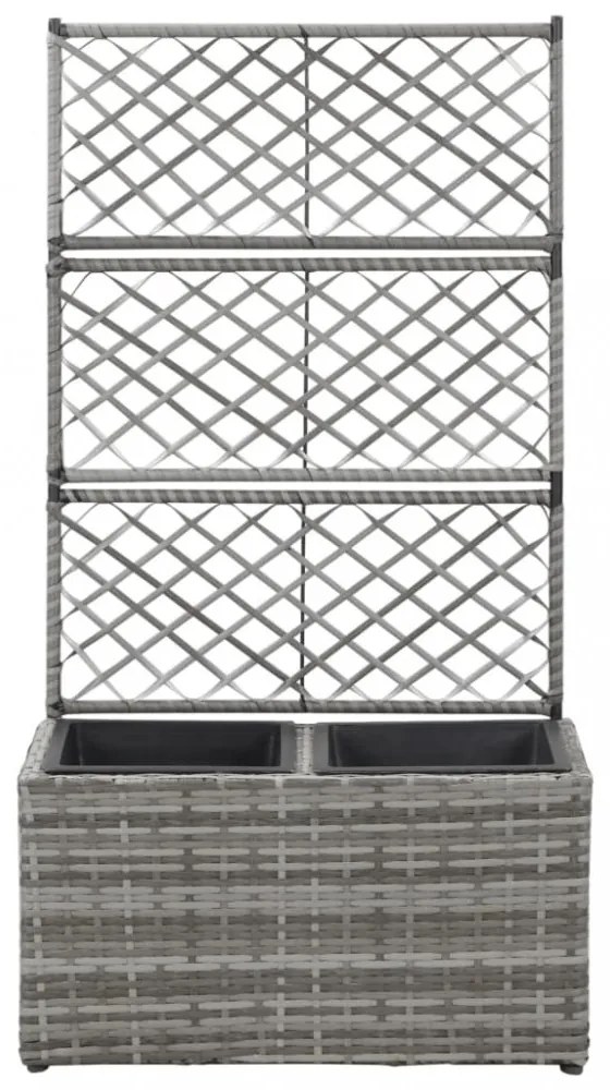 szürke rácsos polyrattan magaságyás 2 kaspóval 58 x 30 x 107 cm